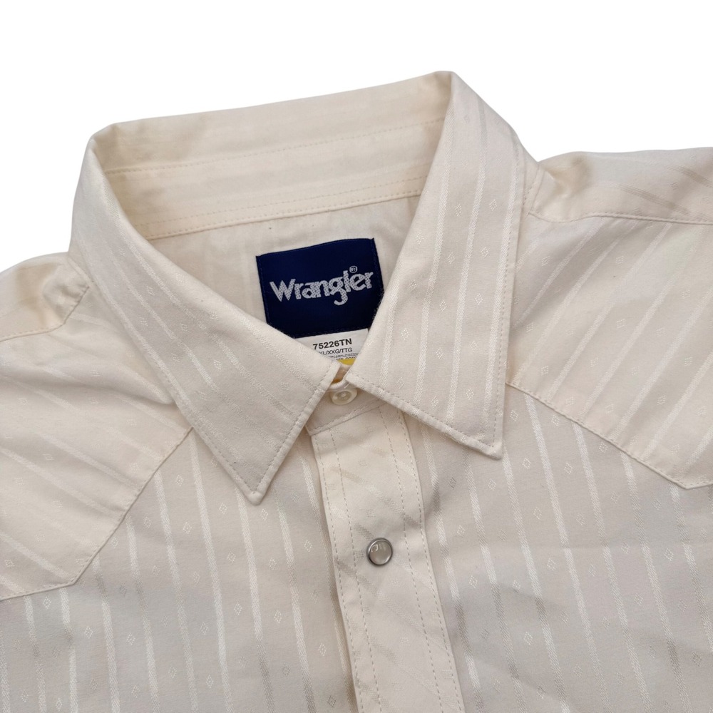 Wrangler Men XXL Cream Tonal Stripe Diamond Western Pearl Snap Long Sleeve Shirt